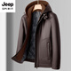 JEEP SPIRIT winter plus velvet thickened white duck down lining leather jacket men's hooded motorcycle jacket casual pu leather warm leather jacket black M 170