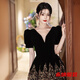Mei Anjia black V-neck evening dress high-end light luxury niche host catwalk solo performance test clothing elegant lady black 2XL