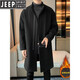 JEEP SPIRIT Spring and Autumn Zipper Design Stand Collar Woolen Windbreaker Men's Mid-Length Thick Casual Woolen Coat Jacket Trendy Coffee and Cotton 2XL
