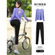 Best Velvet Cycling Suit Women's Long Sleeve Autumn Thin Fashionable Back Yoga Pilates Set Quick-Drying Fitness Suit Dark Purple Two-piece Set (Grey Green Pants) M