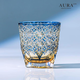AURA LIFE Edo Kiriko Blue Daisy Crystal Glass High-end Hand-carved Whiskey Cup and Wine Gift Cup Big Blue Daisy Popular Style on the Internet Gift Box 320ml 1 piece