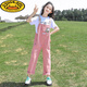 G.DUCKKIDS2025 new girls summer suit, cotton, western style, medium and large children's loose summer thin overalls two-piece set, Donald Duck overalls suit, pink 140