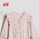 H&M 2026 spring new children's clothing baby girl 2-piece cotton one-piece pajamas 1324963 light pink/white 59cm 59/40 (1-2M)