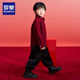 Luo Meng Boys' Red Jacket Thickened Children's Velvet Shirt Autumn and Winter New Year's Eve Costumes Tang Suit Performance Costumes Red 140
