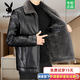 Playboy leather jacket men's autumn and winter leather jacket short middle-aged and elderly winter cotton coat plus velvet thickened dad winter clothes black thickened XL 180/96A 125-140Jin Jin equals 0.5 kg