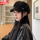 Tokishima beret autumn and winter hat black Japanese retro literary style octagonal female peaked cap female octagonal hat literary sense black one size