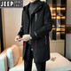 JEEP SPIRIT外套男士2025秋冬季加绒加厚保暖中长款风衣冬季潮牌防风连帽夹克 黑色 2XL