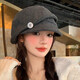 Shen Shi Yi Japanese retro pleated beret women's 2025 new versatile Baotou hat big head circumference showing face little painter hat trendy love button beret dark gray one size