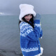 Harudi Fair Island blue jacquard sweater cardigan for women 2025 winter new lazy style thickened sweater top jacket blue one size fits all (115Jin Jin is equal to within 0.5 kg)
