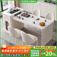 Fashidu cream style slate island dining table integrated 2025 new hot style retractable small-sized household multi-functional tea table tea stove style bull socket island table + 2 chairs 1 meter telescopic total length 105-125cm