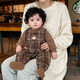 WONST 25 Infants and Toddlers Vintage Plaid Overalls Woolen Suit Autumn and Winter New Baby Plush Jumpsuit Two-piece Set Woolen Brown Plaid 66cm One Size