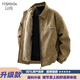 YISHion 2025 new PU leather jacket for men in autumn and winter plus velvet thickening loose trendy brand warm motorcycle leather jacket flagship official 472 brown upgraded model M 90-125Jin Jin is equal to 0.5 kg