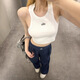 ALOGANT Spring Sleeveless Tank Top Casual Sports Slim Short Threaded Top White M