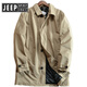 JEEP SPIRIT Jeep windproof and waterproof 89 euro lightweight export European and American large size men's thin cotton autumn and winter mid-length windbreaker coat khaki (cotton style) S (recommended 140-155Jin Jin equals 0.5 kg)