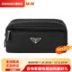 PRADA triangular logo zipper closure, regenerated nylon toiletry bag, men's black basic outfit (bag)