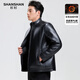 SHANSHAN Shanshan PU leather jacket for men 2025 winter warm casual casual velvet lining men's easy-care wear-resistant long-sleeved jacket black 2XL /185