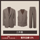 CULTUM wool tweed herringbone autumn and winter thickened wool suit suit men's casual retro suit jacket gray herringbone three-piece set S (52)