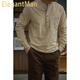 ElegantMan's workwear American retro cotton half-cardigan henley shirt with different color thread pocket shirt loose tough guy style men's winter apricot M