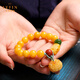 Layun Feiyin beeswax bracelet for women, high-end craftsmanship, peony flower, jade, and amber handmade chicken fat yellow beaded bracelet, about 10mm (with certificate)