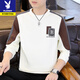 Playboy Spring and Autumn Men's Sweatshirt 2026 New Round Neck Hoodless Embroidered Long Sleeve T-shirt Men's Trendy and Handsome Bottoming Top Spring and Autumn Style-8822 Black High Quality XL Recommended 130-150Jin Jin is equal to 0.5 kg