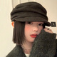 Yi Jian Japanese Yamamoto style black pleated beret women's autumn and winter new retro duck bill newsboy hat painter hat versatile retro pleated octagonal hat black one size (internally adjustable, suitable for small heads)