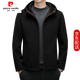 Pierre Cardin short woolen coat men's light luxury 100% pure wool double-sided hooded woolen coat casual jacket high-end black ten red coffee M