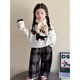 NACJOM Girls' Velvet Sweater Set Autumn and Winter 2025 New Style Baby Girl Winter Clothes Giant Good-looking Plaid Two-piece Set Red Plaid 110 cm