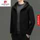 Pierre Cardin short woolen coat men's light luxury 100% pure wool double-sided hooded woolen coat casual jacket high-end black ten red coffee M