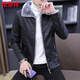 Hengyuanxiang velvet thickened men's slim motorcycle leather jacket winter youth handsome fashion short casual leather jacket jacket for men black gray fur M