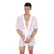 Lace floral bathrobe for men, sexy transparent mid-length pajamas, lace-up bath skirt, home wear nightgown, 1 piece black + 1 piece white, 2 pairs of thongs 170-175()