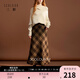 Sancai 2025 new winter plaid skirt raw edge A-line skirt woolen long skirt retro M brown plaid S 155/64A
