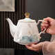 Yanze bone china rotatable water set tea set teapot teacup set opening housewarming gift light luxury high-end gift box bone china ink leaf white lotus set-wooden gift box