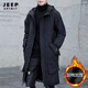 JEEP SPIRIT spring and autumn mid-length windbreaker men's cloak loose jacket plus fat plus size coat fat man hooded trendy thickened black quilted and thickened 6XL