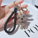 Cute diamond-inlaid three-dimensional tiger keychain couple zodiac car keychain pendant accessories girl heart gift small tiger + new pink rope