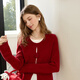 Sancai 2026 Spring New Camellia Sweater Long Sleeve Round Neck Fake Two-Piece New Year Sweater M