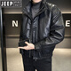 JEEP吉普免洗机车皮羽绒服男冬季2025新款立领休闲加厚保暖外套男装潮 黑色 M 推荐100-130斤