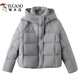 Woodpecker hooded short down jacket for women winter 2025 new style small high-end fashion style thickened white duck down jacket light gray thin S