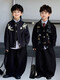 Pi Shuai Children's Jacket 2025 New National Style New Chinese Suit Boys Fashionable Trendy Autumn and Winter Jackets Tops All the Way Flower Jacket + Black Pants + Blue Striped Shirt cm Recommended Weight 5365 Jin Jin is equal to 0.5 kg 140