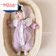 Disney baby spring and autumn long-sleeved one-piece baby girl cute princess harem Internet celebrity fashion full moon 100-day outing romper red J hooded lace collar one-piece 66 52cm