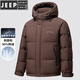JEEP SPIRIT hooded down jacket for men 2025 winter new outdoor workwear warm and cold-resistant down jacket fashionable heat storage winter wear black brown M 170