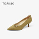 TIGRISSO New Year's Good Persimmon Peanut 26th Spring New Cashmere Temperament Single Shoes New Chinese Style High Heels T76116A-02 Dark Milk White Fabric 36