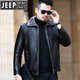 JEEP SPIRIT皮衣新款2025男士冬翻领加绒皮夹克百搭外套皮毛一体 绿色 M 170/84A