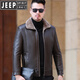 JEEP SPIRIT皮衣新款2025男士冬翻领加绒皮夹克百搭外套皮毛一体 绿色 M 170/84A