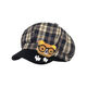 QUEEN TRIP cute cartoon glasses bear plaid octagonal beret for women versatile big head circumference showing face small duck tongue painter hat bear plaid octagonal beret