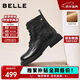 Belle wrinkled Martin boots for women 2025 winter new women's sheep leather texture fashion boots JD008DD5 black-velvet lining 37