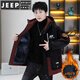 JEEP SPIRIT winter coat men's jacket hooded casual plus velvet thickened warm work jacket windbreaker 2025 new winter wear black M
