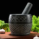 Fantasy large garlic pounder stone garlic mortar grinder stone mortar for pounding medicine, smashing pepper, peeling garlic and garlic press, hand-carved diameter 25 cm with wooden hammer