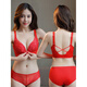 Modal Red Zodiac Year Underwear Set Women's Small Breast Gathering Secondary Breast Anti-Sagging Seamless Front Button Beautiful Back Bra Red Set 80B 36