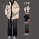 Huazhenmian (HUAZHENMIAN) cotton coat men's autumn and winter style trendy brand students loose thickened warm cotton coat boys bread cotton jacket wear cotton coat apricot + velvet sweatshirt black + pants black M
