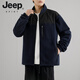 JEEP SPIRIT American Austrian Velvet Casual Stand Collar Jacket Men's 2026 Autumn and Winter New Windproof Versatile Color Block Cardigan Jacket Black M